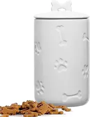 NIXBYO Dog Treat Container Airtight - 9"x5" Large Ceramic Dog Treat Jar for Kitchen Counter, White Dog Cookie Jar with Lid - Farmhouse Style Dog Treat Storage Container for Dogs, Cats, Pets