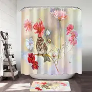 Floral Art Sparrow Bird in Cosmos Flowers Shower Curtain