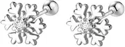 [Generic] Snowflake Flower Small Stud Earrings for Women Teen Girls Little Girls Cartilage Tragus Sterling Silver Hypoallergenic Piercing Fashion Cute Tiny Delicate Jewelry