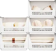 Wardrobe Storage, Stackable Plastic Wardrobe Organiser, Foldable Closet Organizers, for Cupboard Kitchen Bathroom Bedroom Office (5 Pack)