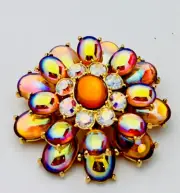 Signed Joan Rivers Vintage New Gold Plated Aurora Crystal Lucite Pin Brooch