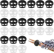 HINZIC 20Pcs White Black Plastic Cord Locks End Double Hole Lanyard String Fastener Slider Toggles Stoppers Spring Round Knitting Needle Stoppers for Drawstrings Paracord Shoelace
