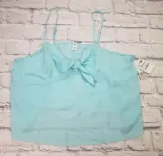 BP Womens 2XL Spaghetti Strap Tie Ribbon Front Cropped Top Teal Blue