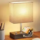 Kinsdan Bedside Table Lamp, Dimmable with USB A and C Port, LED Bulb Included