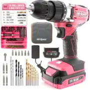 Hi-Spec 58pc 18V Cordless Power Drill Driver, Bit Set & Case. 58pc, Pink