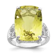 Sterling Silver Rhodium Lemon Quartz u0026 Natural Diamond Gemstone Birthstone Ring Fine Jewelry Gift for Her
