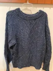J Crew K4819 NWT Woman Size Large Unique Navy Donegal Fleck Cable Knit Sweater