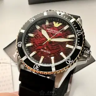 ARMANI手錶, 男錶 42mm 黑金色圓形精鋼錶殼 機械鏤空鏤空, 中三針顯示, 水鬼錶面款 AR00053