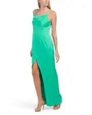 NWT Aidan by Adrianna Papell Stretch Satin Cowl Neck Gown W Slit 12 Green Formal
