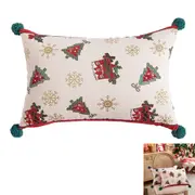 Christmas Jacquard Tassel Table Runner Throw Pillow with Covers for Xmas Party Decor-Green Pillow with pillowcase