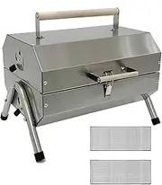 Double Sided Portable Grill, Folding Stainless Steel Double Grill, Two Grill Grids, Wooden Anti-scalding Handles, Rotating Vents, for 4-6 People, Outdoor Barbecue, Family Parties