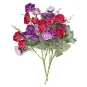 2Pcs 7 Branch 21 Heads Artificial Silk Rose Flower with Stem for Decor, Purple