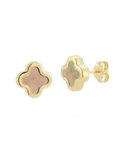 14K Italian Gold Pearl Clover Studs