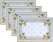 Elrene Home Fashions Capri Lemon Mediterranean Spring/Summer Double-Bordered Fabric Placemats, Set of 4, 13"x19"