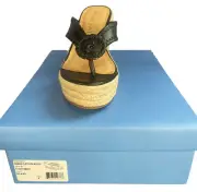 Jack Rogers Rowan Leather Platform Wedge Sandals Thongs Shoes 8 Black New In Box