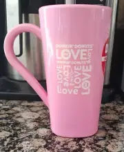 Dunkin Donuts Love Valentines Day 2015 Hard Plastic Pink Coffee Tea Mug Cup