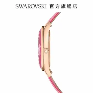 【SWAROVSKI 官方直營】Octea Nova 手錶瑞士製造 真皮錶帶 粉紅色 玫瑰金色潤飾 交換禮物