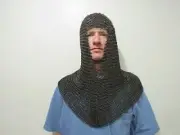 New V-Shape Black Butted Chainmail Hood For Sale Medieval Chain Mail Coif LARP