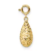 14K Yellow Gold Diamond-Cut Teardrop W/ Spring Ring Clasp Charm