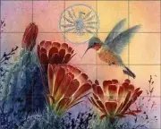Southwest Tile Backsplash Ceramic Mural Morrow Cactus Hummingbird Art RW-KM015