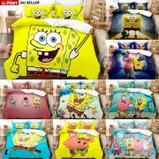 3D SpongeBob SquarePants Duvet Quilt Cover Pillowcase Bedding Set Single Double
