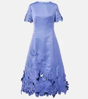 [Leo Lin] Leo Lin Caroline floral-appliqué satin midi dress UK 14 blue