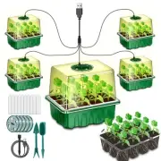 Seed Starter Trays with Grow Light,5 Pack 60 Cells Seed Starter kit with Humi...