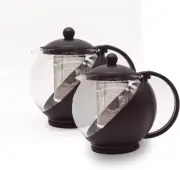 [2PCE] Home Master Glass Tea Pot, Dishwasher Safe, BPA Free, Secure Lid, Sturdy