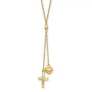 16.00 Inch 14K Puffed Heart & D/C Cross Graduated Chain W/2 In Ext Necklace