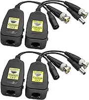 AAOTOKK Passive Video Balun RJ45 to BNC Transceiver Transmitter HD-CVI/TVI/AHD/CVBS with DC Power Connector for 960P 1080P 3MP 4MP 5MP 8MP CCTV Security DVR Surveillance Camera System(18 cm-2Pairs)