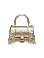 Balenciaga Hourglass XS Handbag with Metallized Crocodile Embossed in Light Gold