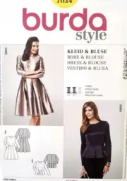 NEW Burda 7034 Sewing Pattern Thick Pleated Dress & Peplum Blouse Size 8-18