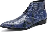[Generic] Ankle Boots for Men High Top Shoes Lace up Oxford Boots Luxury Genuine Leather Embossed Low Stack Heel Men's Leather Shoes