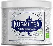 KUSMI TEA, White Anastasia - Loose Tea Leaf Tin - Organic Orange Blossom-flavoured White Tea with Bergamot, 90g