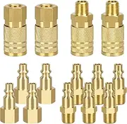 Brass Air Hose Fittings Kit - 14pcs Quick Connector Couplers and Plugs, 1/4 Inch NPT, Industrial and Automotive