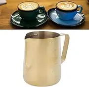 Coffee Milk Frothing Cup Pitcher, Stainless Steel Frother Cup Milk Pitcher Espresso Cappuccino Latte Art Milk Jug Steaming Pitchers with Scale for Home Coffee350ML-Gold