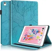 CXTcase iPad 5th/6th Generation, iPad Air/iPad Air 2, iPad Pro 9.7 Inch Case Embossed Tree PU Leather Case Wallet Flip Cover for iPad 2017/iPad 2018, iPad Air/Air 2, iPad Pro 9.7" Blue