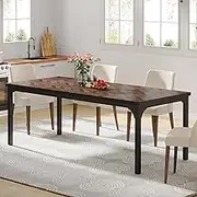 Tribesigns Farmhouse Dining Table for 6-8, 70.9 Inch Rectangular Wood Kitchen Table with Heavy Duty Metal Legs, Industrial Dinner Table for Dining Room, Living Room, Brown