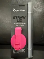 Hydro Flask Water Bottle Wide Mouth Lid w/2 Straws Hot PINK NEW Flip Open Top