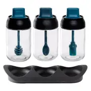 3 Pcs Glass Spice Jars Airtight Jar Condiment Jar, with Lid and Spoon,Oil2542