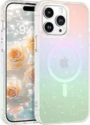[DOMAVER] for iPhone 14 Pro Max 6.7" Case Glitter Iridescent, Compatible with MagSafe, iPhone 14 Pro Max Case Clear, Cute Magnetic Sparkle Shockproof Slim iPhone 14 Pro Max Cover 6.7'' for Women Girls