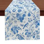 13 X 72 Inch Blue Birds Table Runner, Seasonal Spring Summer Fruits Navy