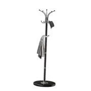 Coat Rack with Natural Marble Base, Metal Freestanding Coat 14 Hooks-Black