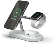 BUCKKO 5 in 1 Wireless Charging Station Compatible with Magsafe Qi - iPhone - iWatch -Airpod Charging Station- Nightlight (White,Black)