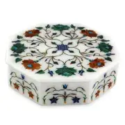 9" Malachite Marquetry Lapis Floral Hakik Marble Jewelry Trinket Box inlay