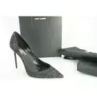 Saint Laurent Zoe 110MM Super Black Glitter Pointy Toe Pumps SZ 38.5 NIB $795