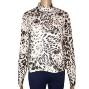 Elie Tahari Womens Top Size Medium Leopard Print Long Sleeve Mock Neck Knit