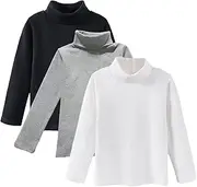 [aromm] 3 Pack Boys Girls Thermal Long Sleeve Tops Stretchy Turtleneck Casual Base Layer Shirts