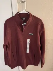 Eddie Bauer Radiator Fleece Pullover Snap Front Sweater Small Maroon