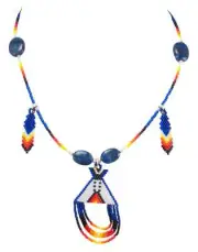 Navajo Native American Seed Bead and Lapis Teepee Necklace by Charlotte Begay SK